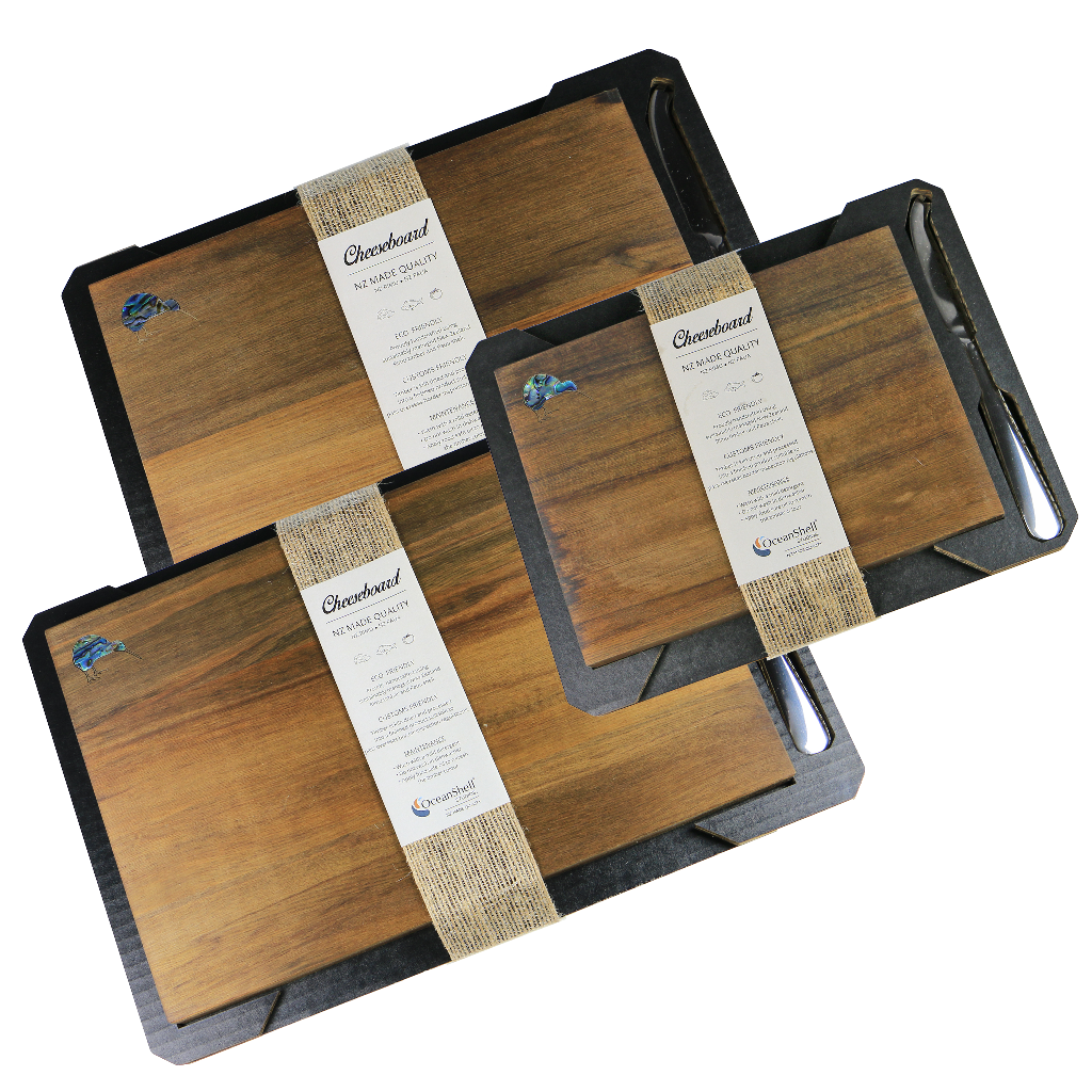 KIWI_Cheeseboard_3 - RIMU CHEESE BOARD KIWI - WITH KNIFE - OCEAN SHELL STUDIOS