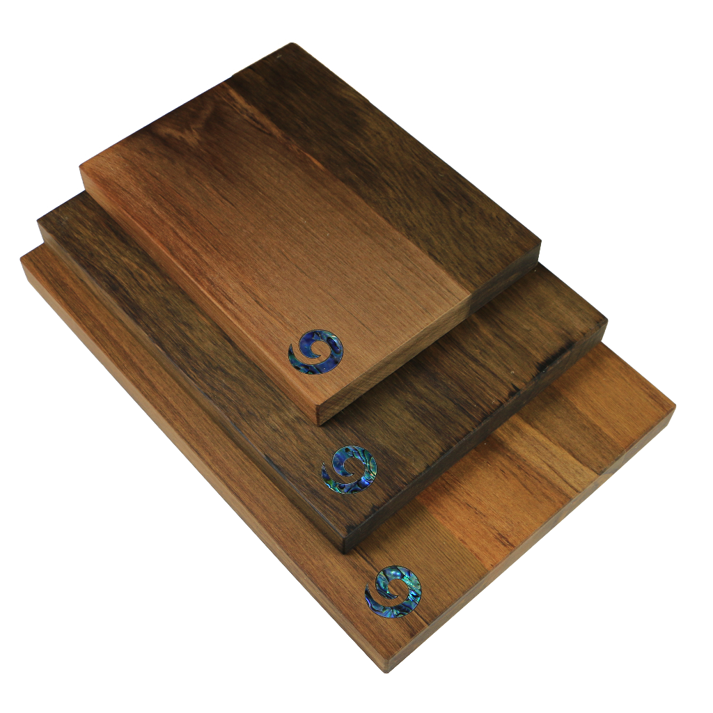 Koru_Cheeseboard - RIMU CHEESE BOARD KORU - WITH KNIFE - OCEAN SHELL STUDIOS