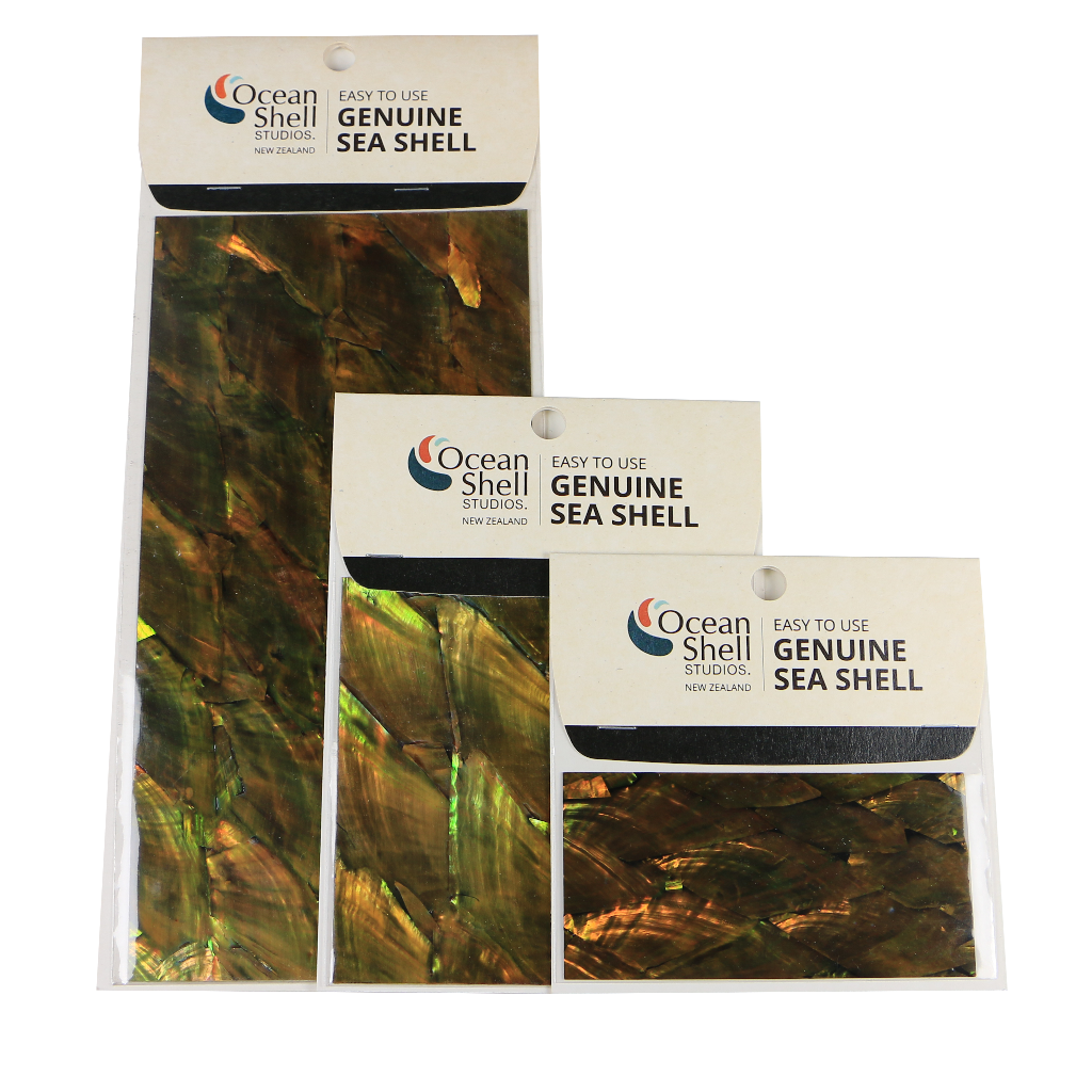 LGA50P - RETAIL READY - SHELL VENEER COATED - ABALONE PEARL OLD GOLD - OCEAN SHELL STUDIOS