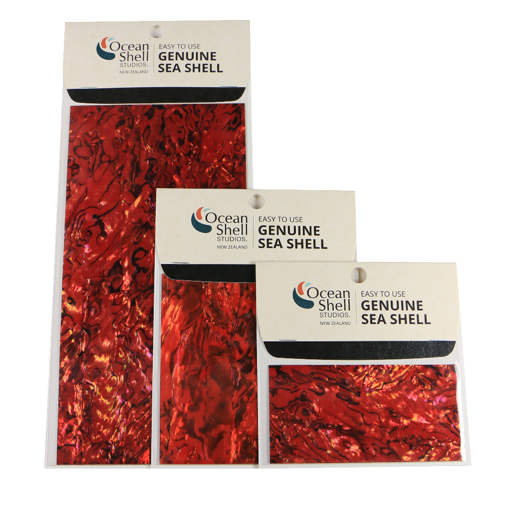 LRT50P - RETAIL READY - SHELL VENEER COATED - PAUA RUBY RED - OCEAN SHELL STUDIOS