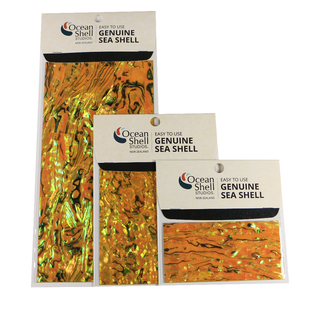 LYT50P - RETAIL READY - SHELL VENEER COATED - PAUA IMPERIAL YELLOW - OCEAN SHELL STUDIOS