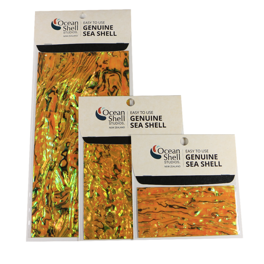 LYT50P - RETAIL READY - SHELL VENEER COATED - PAUA IMPERIAL YELLOW - OCEAN SHELL STUDIOS