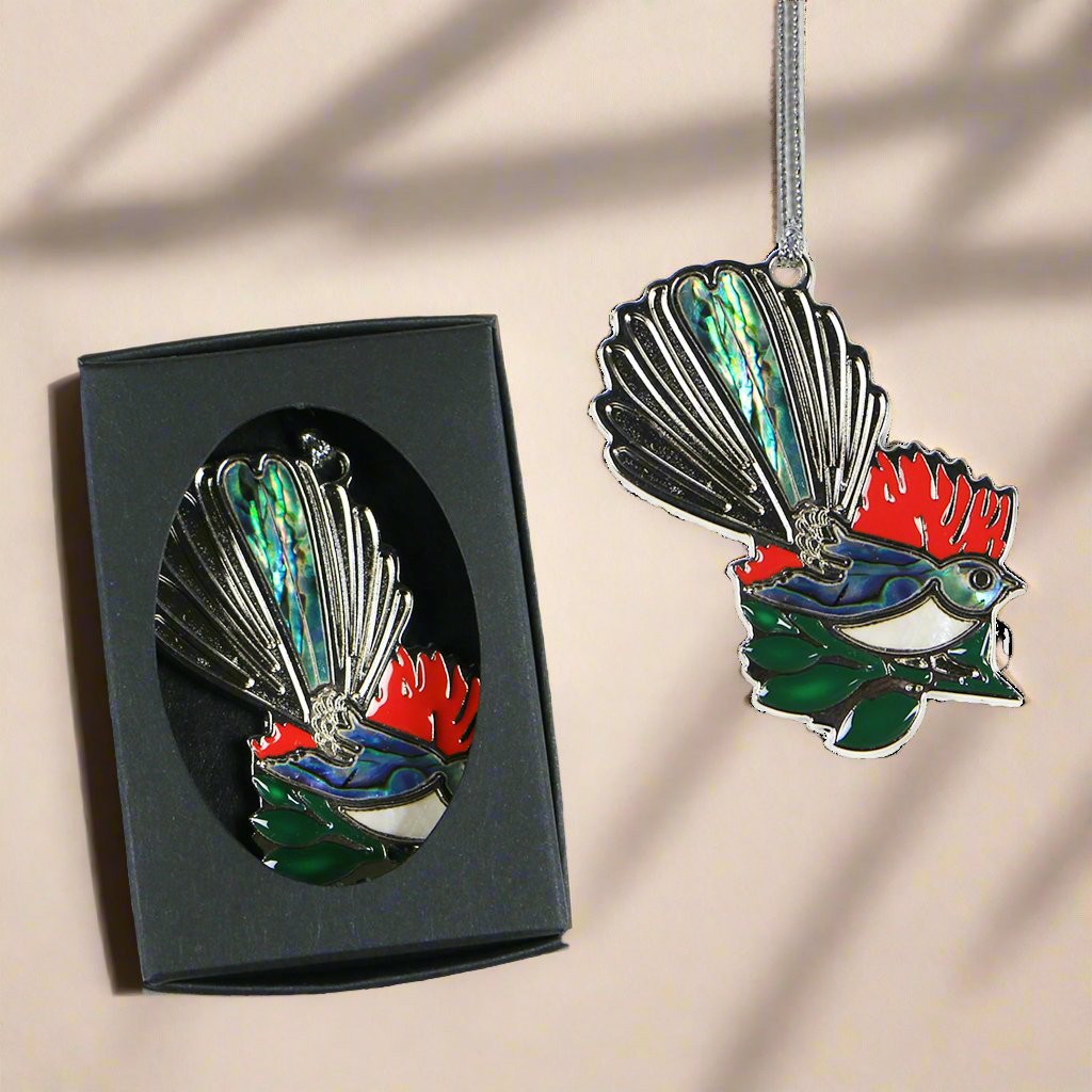 NBF - FANTAIL POHUTUKAWA PAUA DECORATIONS SINGLE - OCEAN SHELL STUDIOS