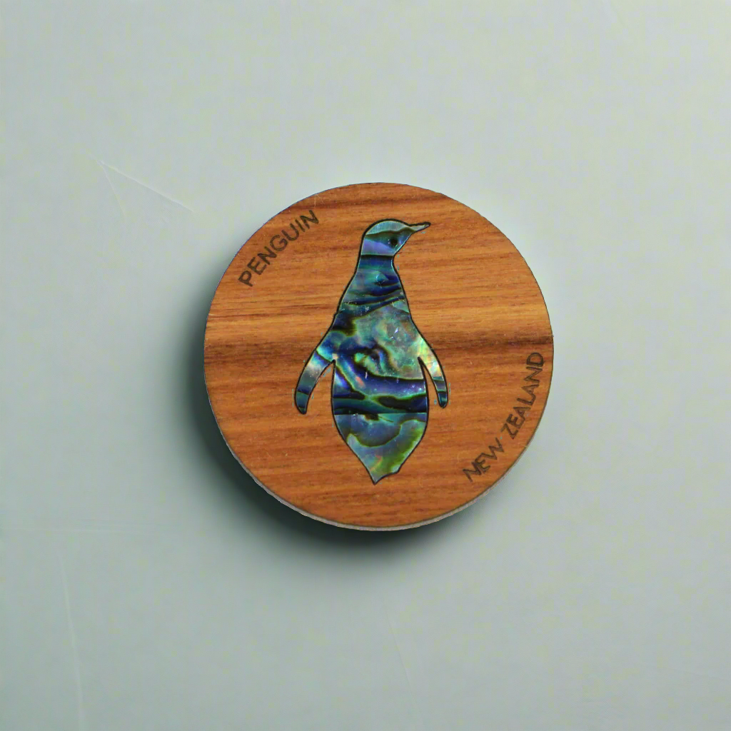 NMAGPRP - Penguin PAUA RIMU MAGNET - OCEAN SHELL STUDIOS
