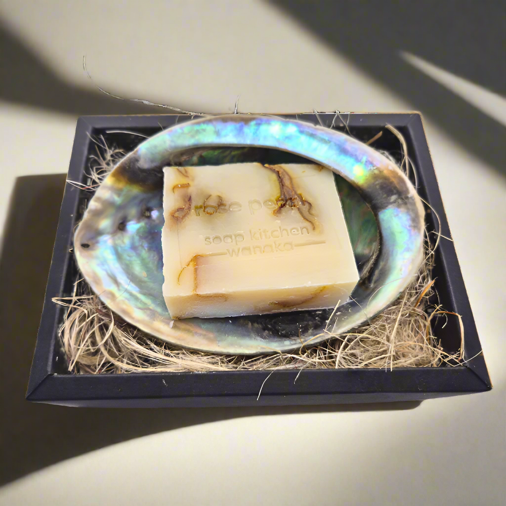 NNPSR - Rose Petal PAUA DISH WITH SOAP - OCEAN SHELL STUDIOS