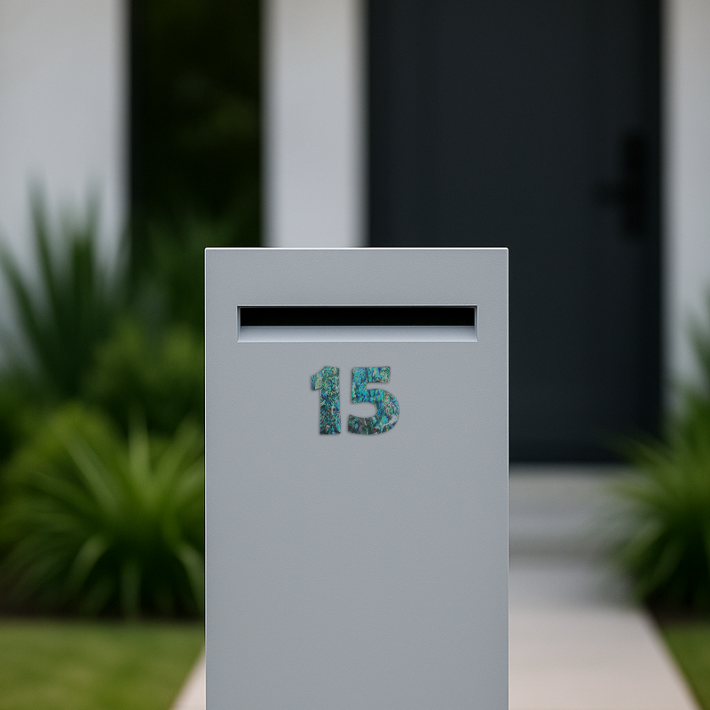NPN_Letterbox_Set - PAUA VENEER NUMBERS - OCEAN SHELL STUDIOS