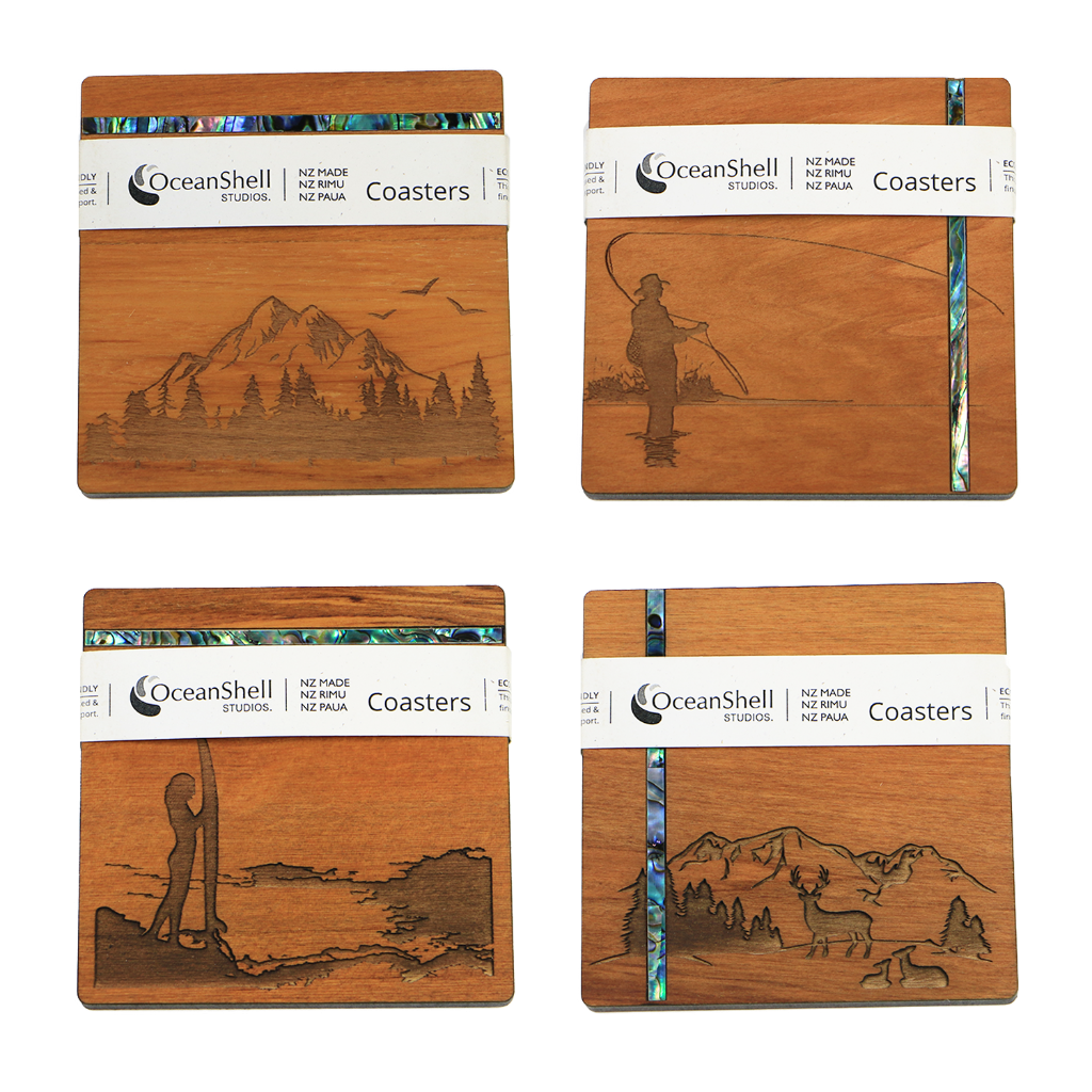 NPRCKA4B_SET - Kiwi Adventure PAUA AND RIMU COASTER - SETS - OCEAN SHELL STUDIOS
