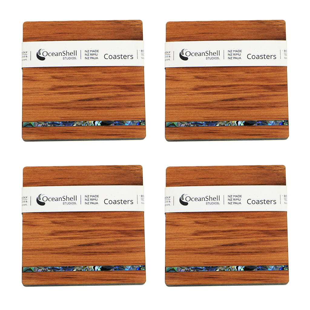 NPRCSP4B_SET - Strip PAUA AND RIMU COASTER - SETS - OCEAN SHELL STUDIOS