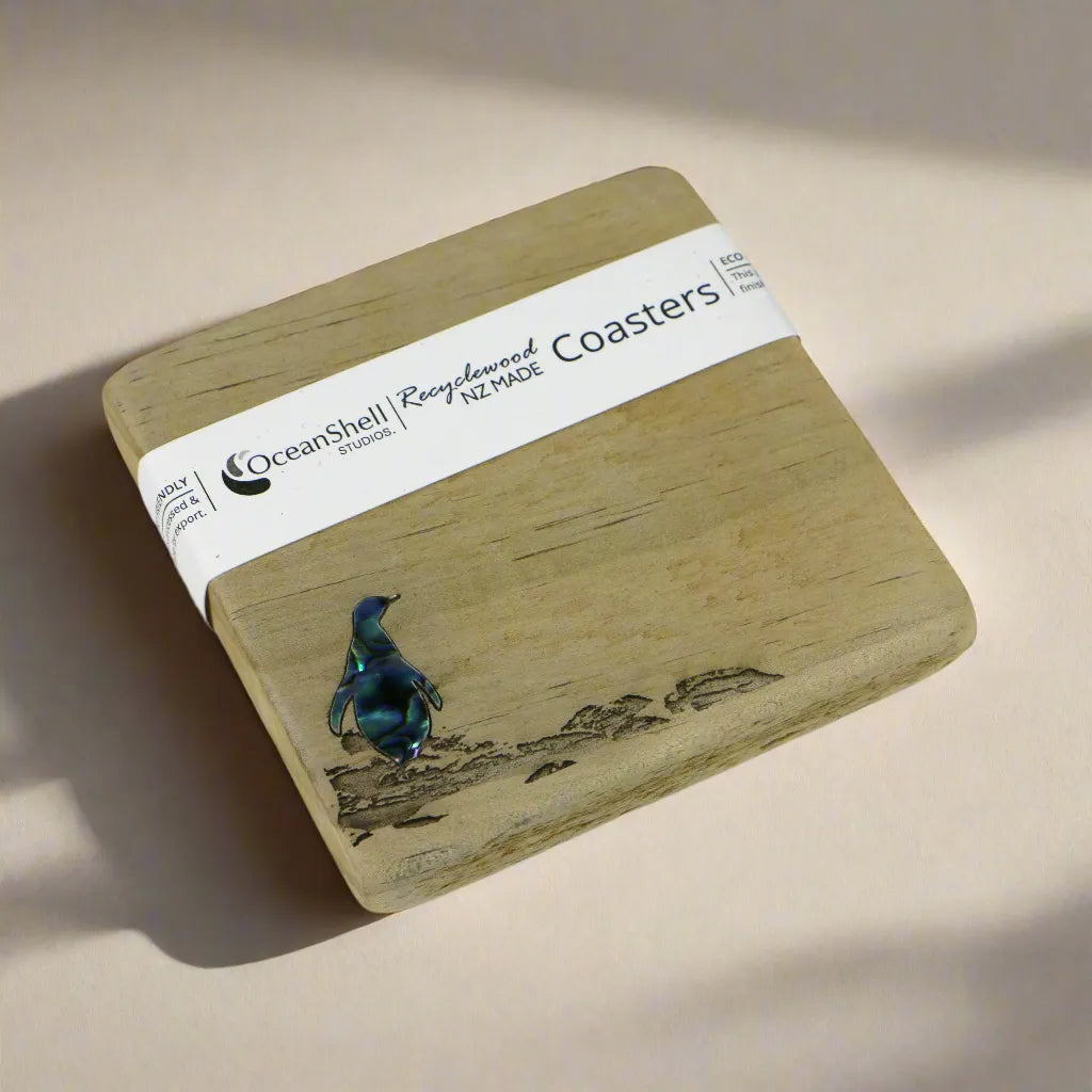 NRWC_2 - Penguin COASTER RECYCLEWOOD - OCEAN SHELL STUDIOS