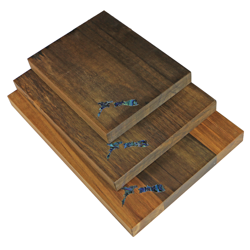 NZ_Cheeseboard - RIMU CHEESE BOARD NZ MAP - WITH KNIFE - OCEAN SHELL STUDIOS