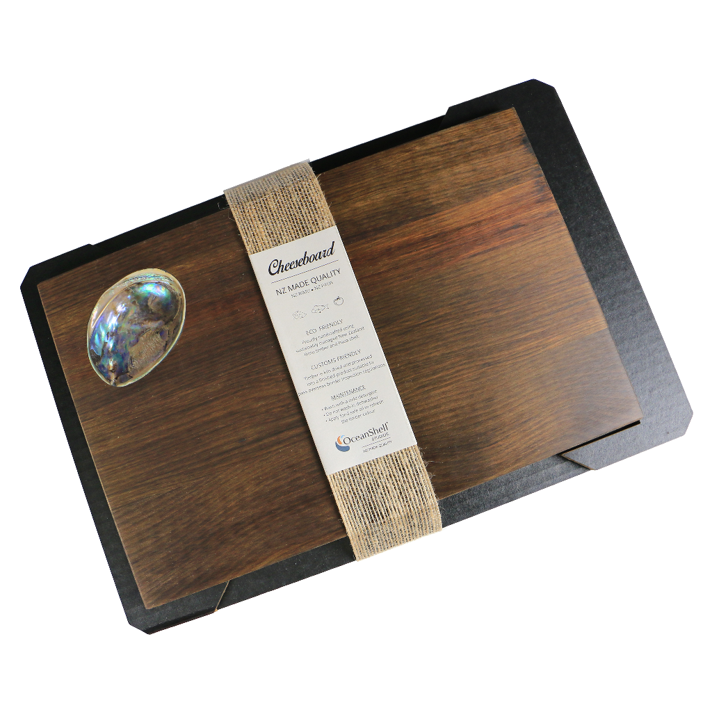 SHELL_Cheeseboard_2 - CHEESE BOARD - RIMU - SMALL PAUA SHELL - OCEAN SHELL STUDIOS