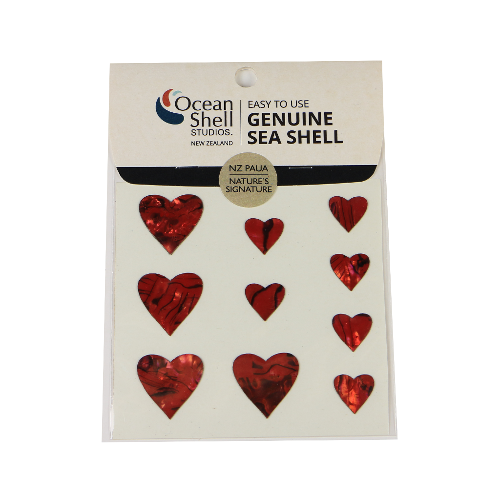 ZTPHR - THEME SET - PAUA STICKERS - RED HEARTS (10PCS) - OCEAN SHELL STUDIOS