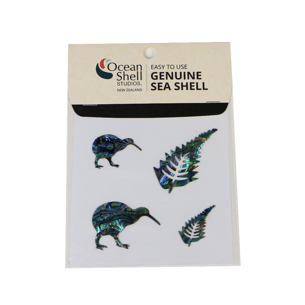 ZTPKF - THEME SET - PAUA STICKERS - KIWI & FERNS (4PCS) - OCEAN SHELL STUDIOS