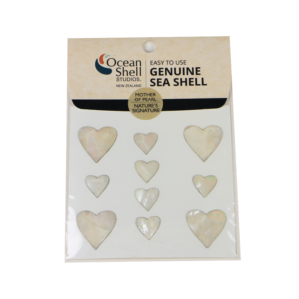 ZTWPH - THEME SET - MOTHER OF PEARL STICKERS - HEART (10PCS) - OCEAN SHELL STUDIOS