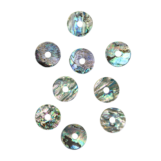 BPCCCGT35 - 35mm (12pcs) PAUA - CIRCLE CENTERED HOLE - NATURAL CURVE, GROUND BACK, TUMBLED POLISHED - OCEAN SHELL STUDIOS