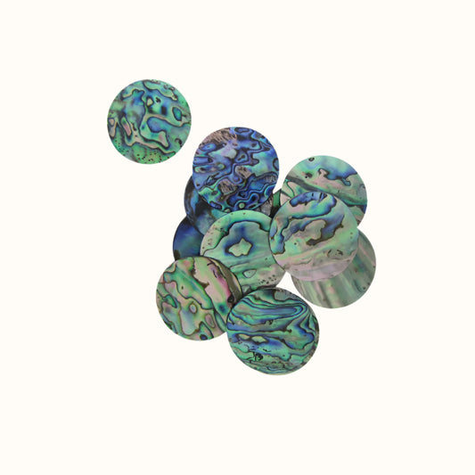 BPCCCT40 - 40mm (12pcs) PAUA - CIRCLE - NATURAL CURVE, CLEAN BACK, TUMBLED POLISHED - OCEAN SHELL STUDIOS