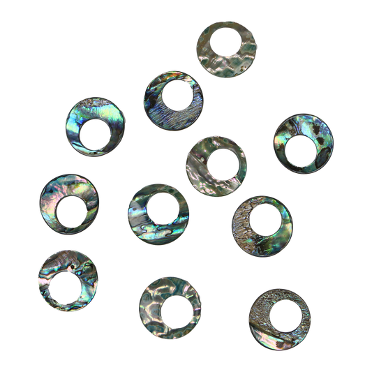 BPCOCGT35 - SHELL BLANK PAUA - CIRCLE OFFSET HOLE - NATURAL CURVE, GROUND BACK, TUMBLED POLISHED - OCEAN SHELL STUDIOS