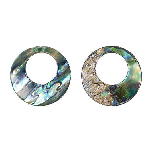 BPCOCGT35_2 - SHELL BLANK PAUA - CIRCLE OFFSET HOLE - NATURAL CURVE, GROUND BACK, TUMBLED POLISHED - OCEAN SHELL STUDIOS