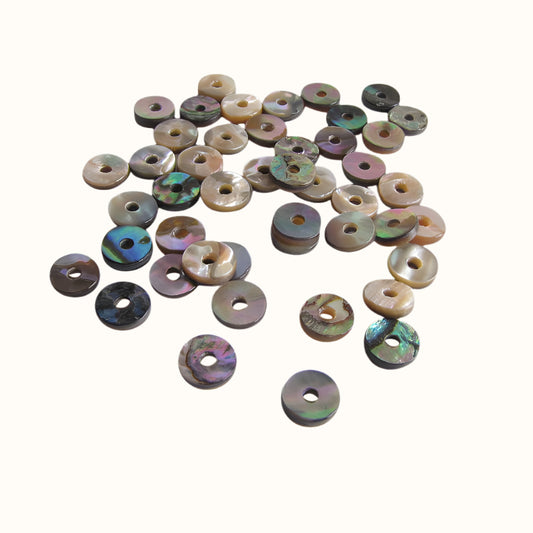 BPD_787aaa77-0637-4300-9e5e-b02933024305 - 8MM FLAT- 48PCS SHELL BEAD - PAUA HEISHI DONUT - 8MM (48 PCS) - OCEAN SHELL STUDIOS