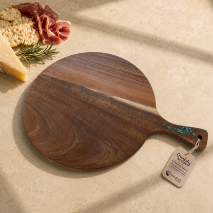 CBPRFE_Lifestyle - 418x300x15mm Fern PAUA SERVING PADDLE - ROUND - OCEAN SHELL STUDIOS