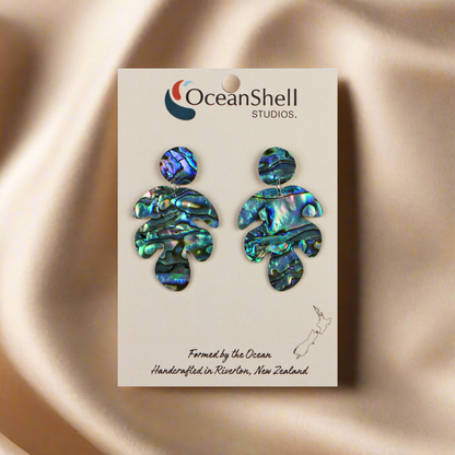Earrings_0001_Layer-15 - Paua Fern (27*45mm) EARRINGS - TWO PIECE STUD - OCEAN SHELL STUDIOS