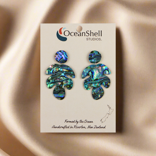 Earrings_0001_Layer-15 - Paua Fern (27*45mm) EARRINGS - TWO PIECE STUD - OCEAN SHELL STUDIOS