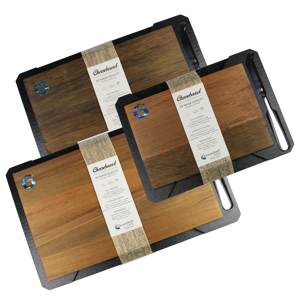 3 Rimu Rimu Cheese Board Koru with Knife | NZ Made Pāua Shell Kitchen ...