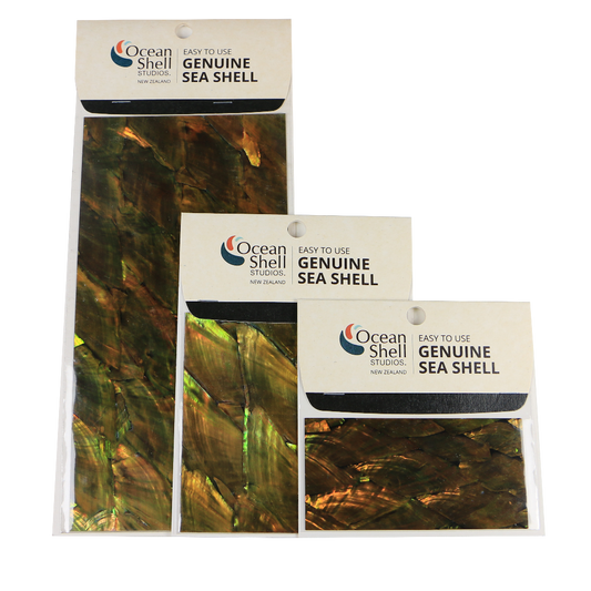 LGA50P - RETAIL READY - SHELL VENEER COATED - ABALONE PEARL OLD GOLD - OCEAN SHELL STUDIOS