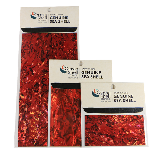 LRT50P - RETAIL READY - SHELL VENEER COATED - PAUA RUBY RED - OCEAN SHELL STUDIOS