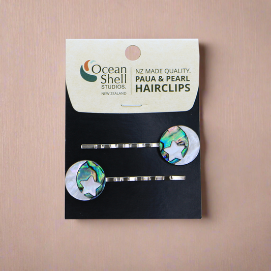 NAHCPMS - PAUA MOON STAR HAIR CLIP - 2 PACK - OCEAN SHELL STUDIOS