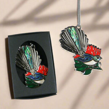 NBF - FANTAIL POHUTUKAWA PAUA DECORATIONS SINGLE - OCEAN SHELL STUDIOS