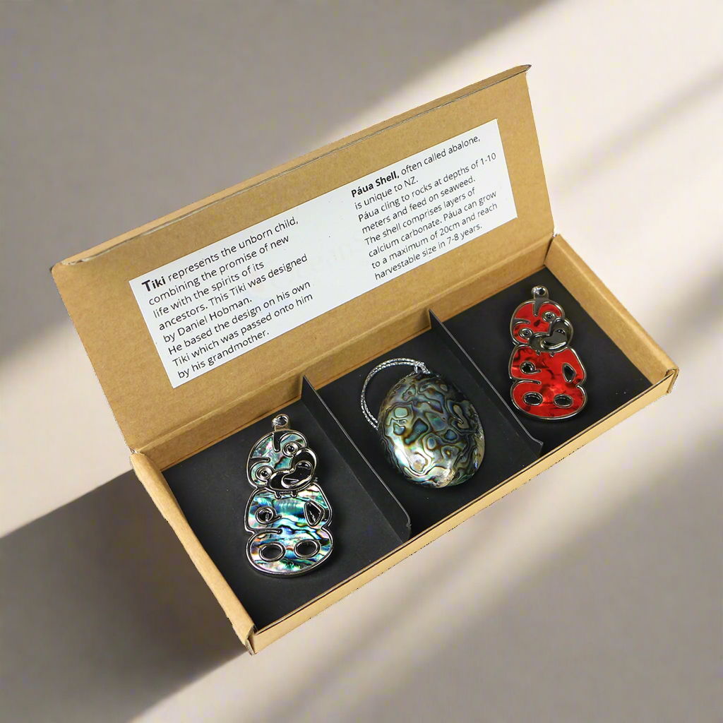 NBITRI - PAUA GEMS AND TIKIS PAUA DECORATIONS - TRIO - OCEAN SHELL STUDIOS