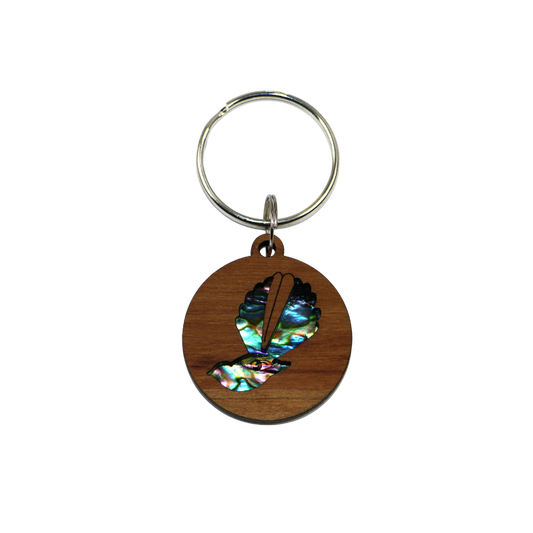 NKEY3DF - Fantail PAUA AND RIMU 3D KEYRING - OCEAN SHELL STUDIOS
