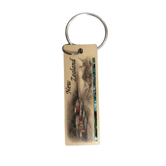 NKEYHBH - Boat Houses HOOP-PINE/PAUA STRIP KEYRING - OCEAN SHELL STUDIOS