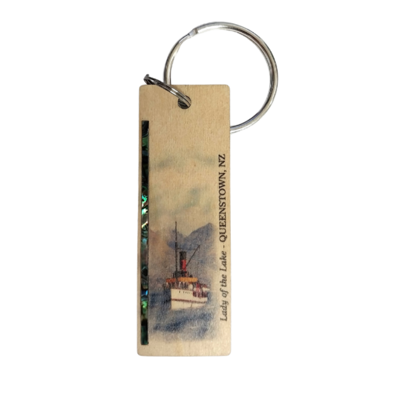 NKEYHLL - Lady of the Lake HOOP-PINE/PAUA STRIP KEYRING - OCEAN SHELL STUDIOS