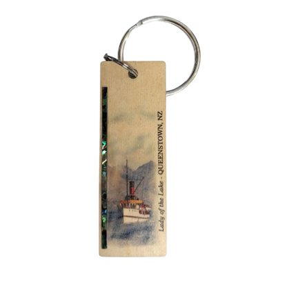 NKEYHLL - Lady of the Lake HOOP-PINE/PAUA STRIP KEYRING - OCEAN SHELL STUDIOS