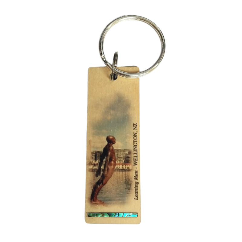 NKEYHLM - Leaning Man HOOP-PINE/PAUA STRIP KEYRING - OCEAN SHELL STUDIOS