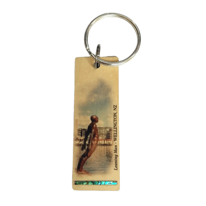 NKEYHLM - Leaning Man HOOP-PINE/PAUA STRIP KEYRING - OCEAN SHELL STUDIOS