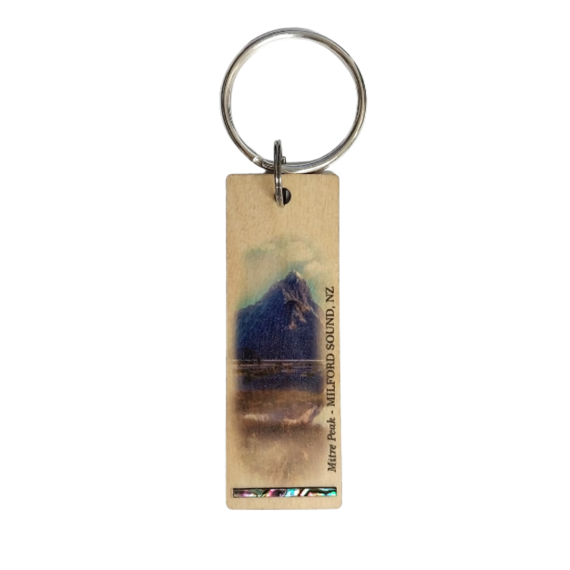 NKEYHMP - Mitre Peak HOOP-PINE/PAUA STRIP KEYRING - OCEAN SHELL STUDIOS