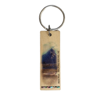 NKEYHMP - Mitre Peak HOOP-PINE/PAUA STRIP KEYRING - OCEAN SHELL STUDIOS