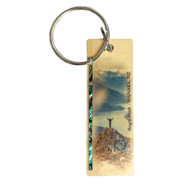 NKEYHRP - Roys Peak HOOP-PINE/PAUA STRIP KEYRING - OCEAN SHELL STUDIOS