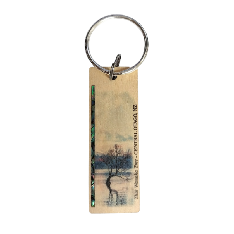 NKEYHWT - That Wanaka Tree HOOP-PINE/PAUA STRIP KEYRING - OCEAN SHELL STUDIOS