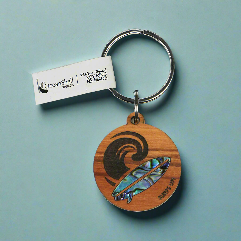 NKEYPRSU - Surf's Up PAUA RIMU KEYRING - OCEAN SHELL STUDIOS