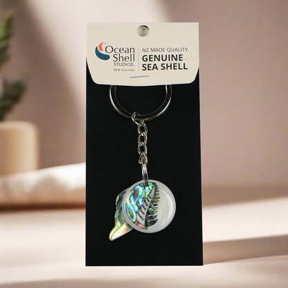 NKEYTPF - SHELL PEICES PAUA & FERN PAUA KEYRING - OCEAN SHELL STUDIOS
