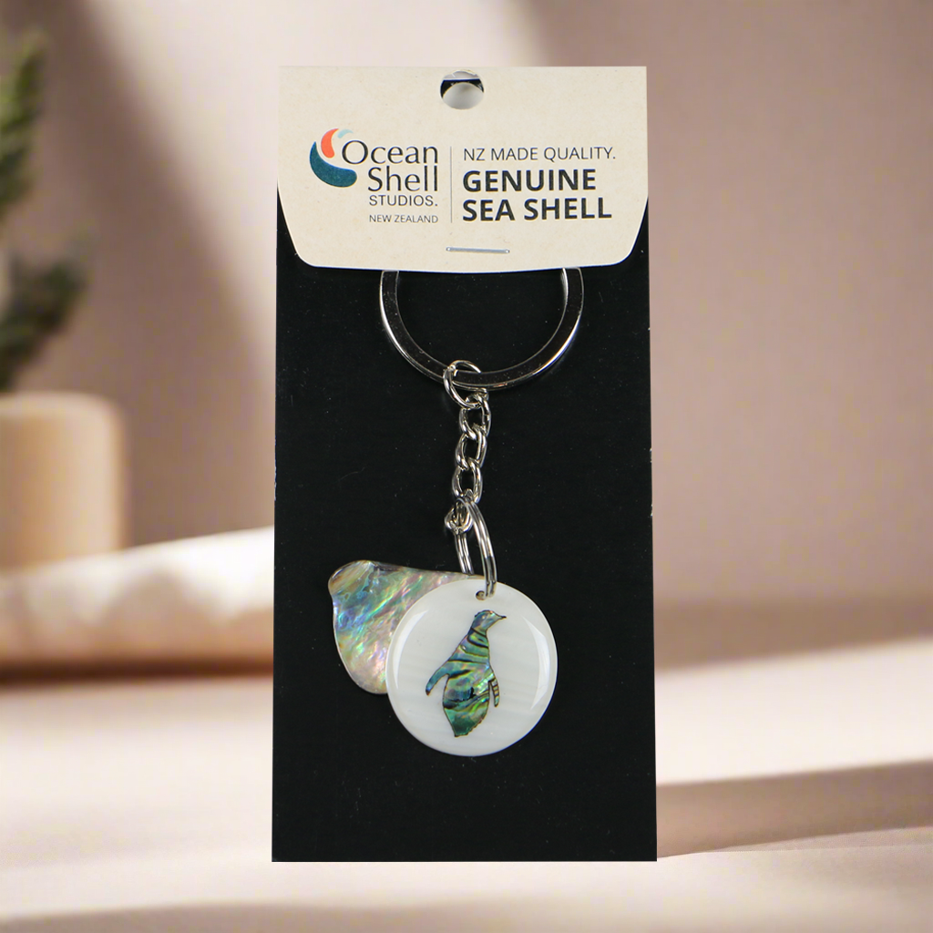 NKEYTPP - SHELL PEICES PAUA & PENGUIN PAUA KEYRING - OCEAN SHELL STUDIOS