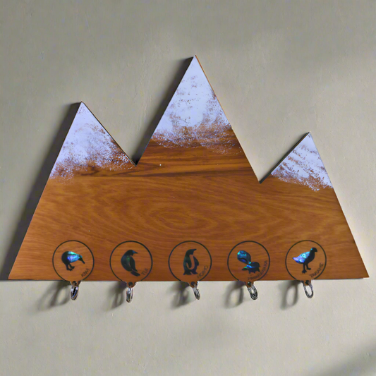 NKHM2 - Birds with NO words SNOWY MOUNTAIN - RIMU KEYHOLDER - OCEAN SHELL STUDIOS