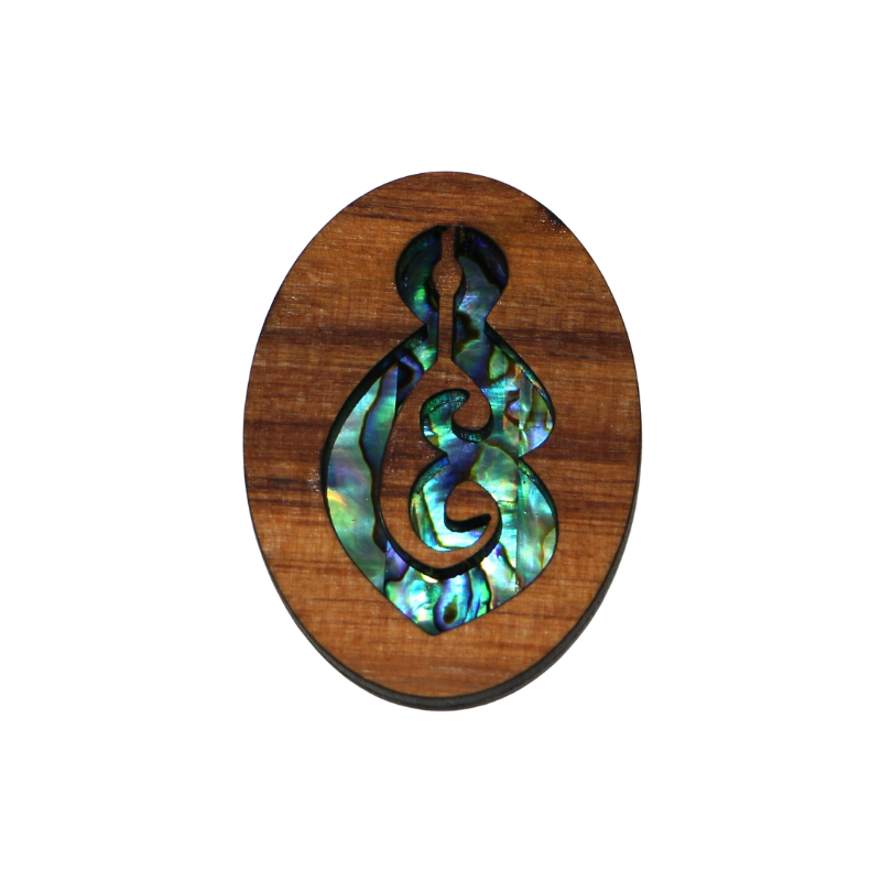 NMAG3DDKT - Double Koru Tear PAUA AND RIMU 3D MAGNET - OCEAN SHELL STUDIOS
