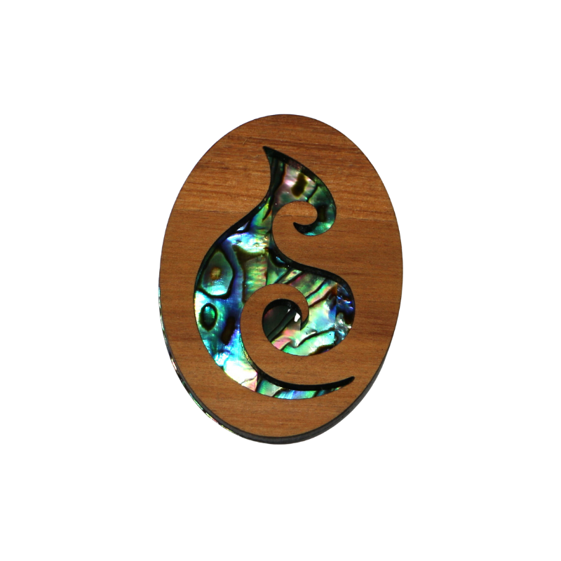 NMAG3DKH - Koru Hook PAUA AND RIMU 3D MAGNET - OCEAN SHELL STUDIOS