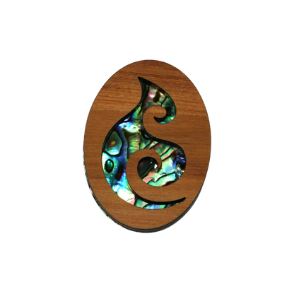 NMAG3DKH - Koru Hook PAUA AND RIMU 3D MAGNET - OCEAN SHELL STUDIOS