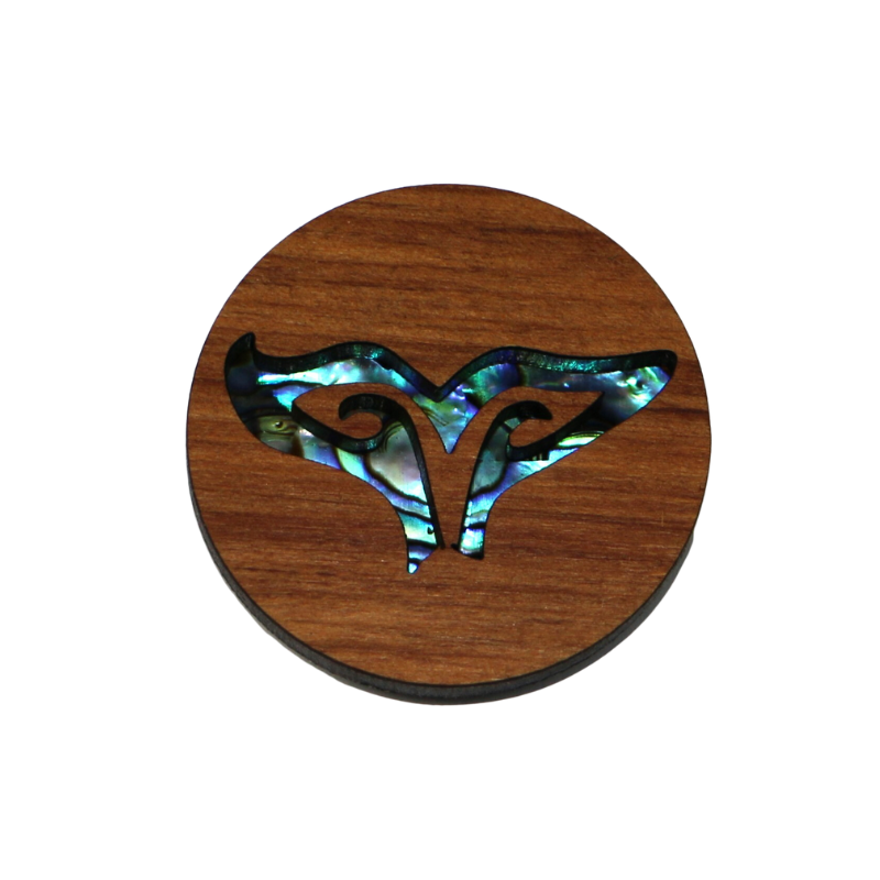 NMAG3DWT - Whale Tail PAUA AND RIMU 3D MAGNET - OCEAN SHELL STUDIOS